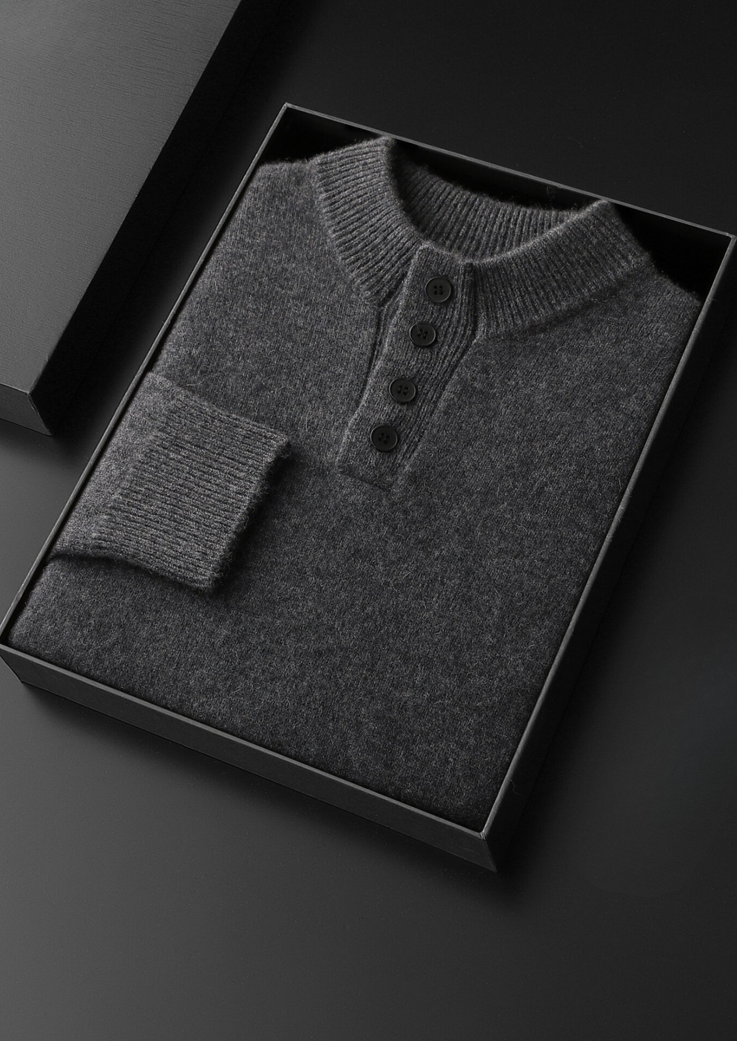 PURE CASHMERE DARK GRAY BUTTON SWEATER