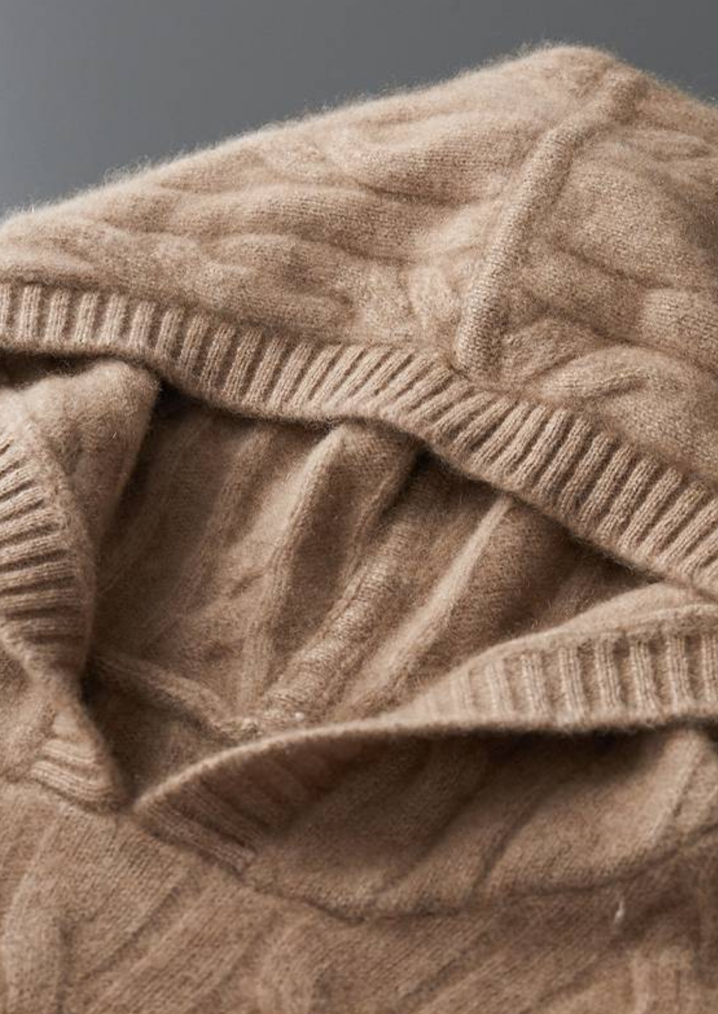 PURE CASHMERE CABLE KNIT HOODIE