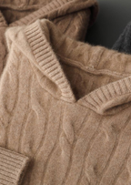 PURE CASHMERE CABLE KNIT HOODIE