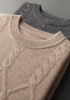 PURE EXTRA-FINE MERINO WOOL CABLE CREWNECK