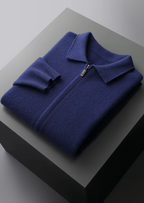 PURE EXTRA-FINE MERINO WOOL ZIP POLO CARDIGAN