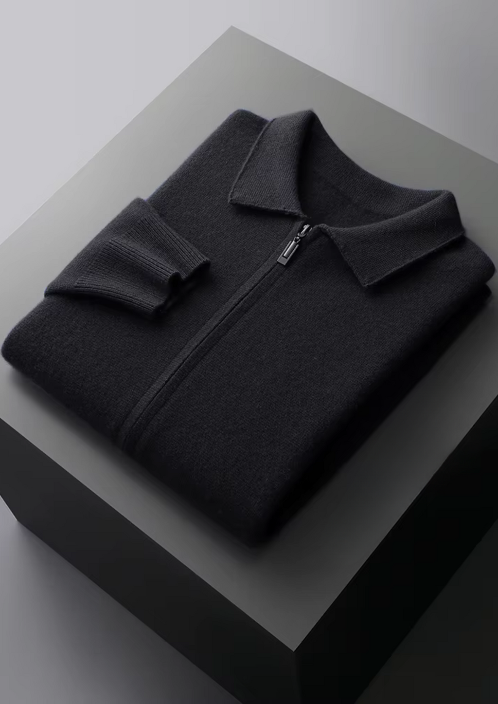 PURE EXTRA-FINE MERINO WOOL ZIP POLO CARDIGAN