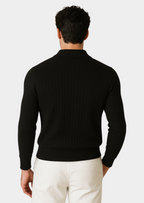 BLACK BUTTONLESS RIBBED POLO