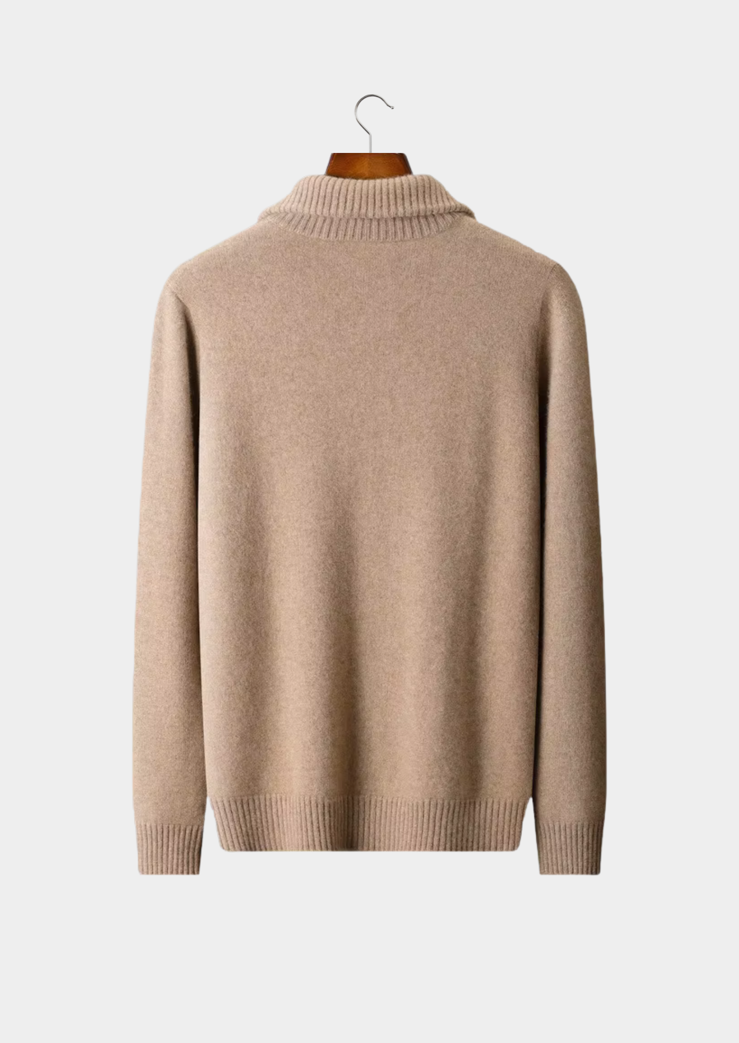 PURE CASHMERE BEIGE FUNNEL NECK CARDIGAN