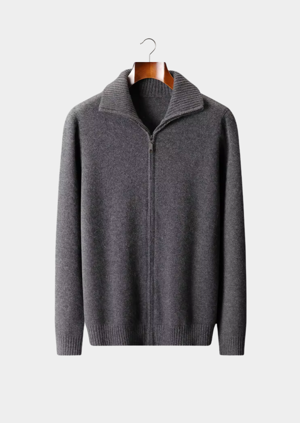 PURE CASHMERE DARK GRAY FUNNEL NECK CARDIGAN
