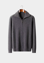 PURE CASHMERE DARK GRAY FUNNEL NECK CARDIGAN
