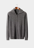 PURE CASHMERE HEATHER GRAY FUNNEL NECK CARDIGAN