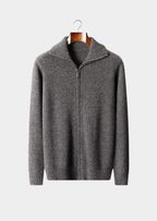 PURE CASHMERE HEATHER GRAY FUNNEL NECK CARDIGAN