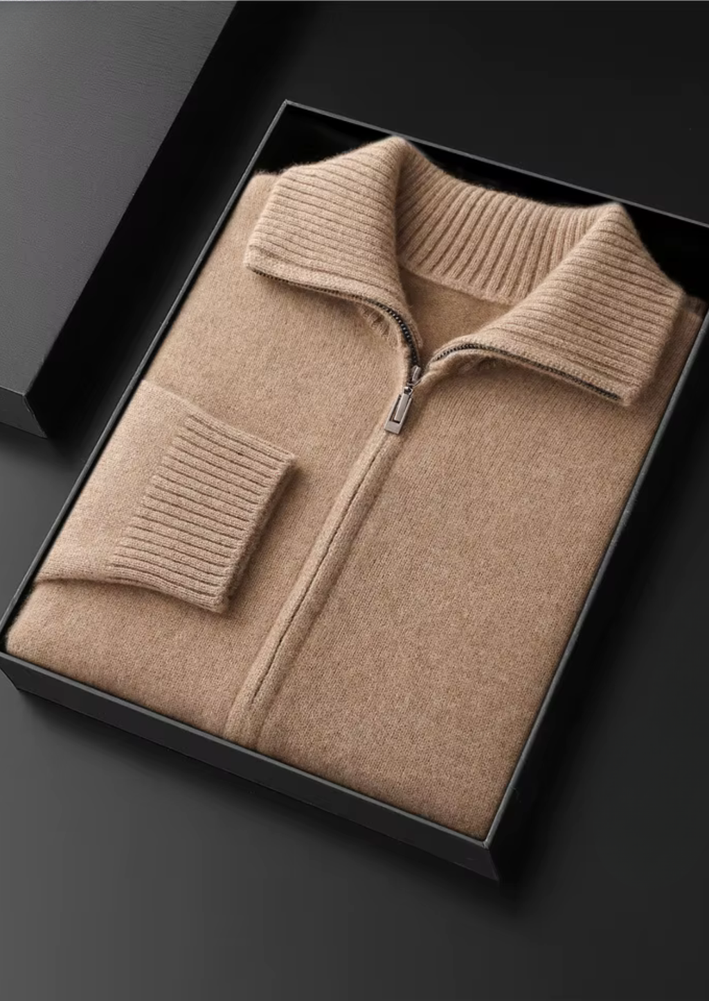 PURE CASHMERE BEIGE FUNNEL NECK CARDIGAN