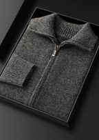 PURE CASHMERE HEATHER GRAY FUNNEL NECK CARDIGAN