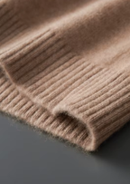 PURE CASHMERE BEIGE FUNNEL NECK CARDIGAN