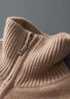 PURE CASHMERE BEIGE FUNNEL NECK CARDIGAN