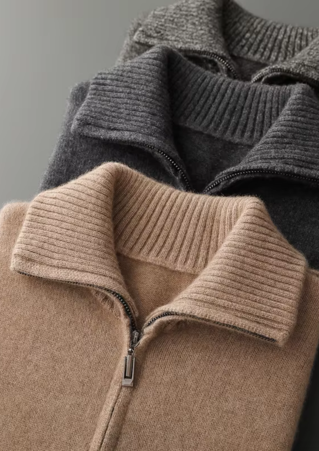 PURE CASHMERE HEATHER GRAY FUNNEL NECK CARDIGAN