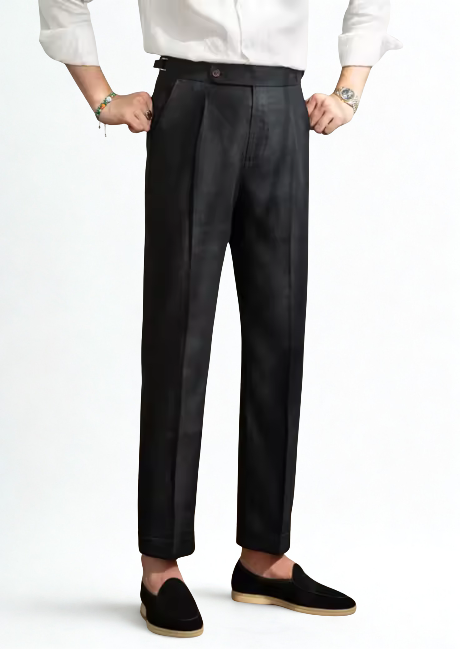 TUSCANY PLEATED COASTAL TROUSERS - Black