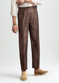 TUSCANY PLEATED COASTAL TROUSERS - Dark Brown