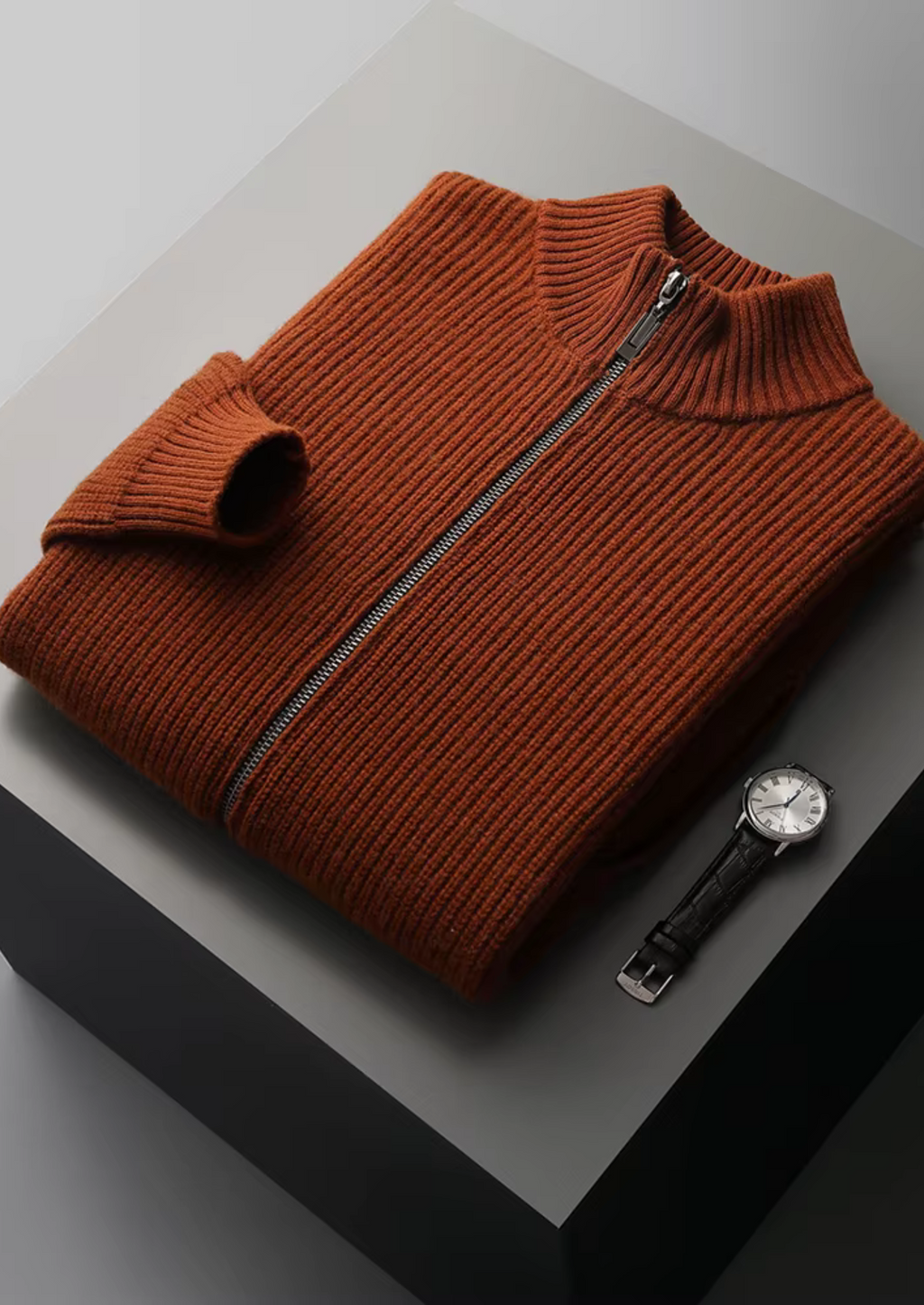 PURE EXTRA-FINE MERINO WOOL RIBBED CARDIGAN