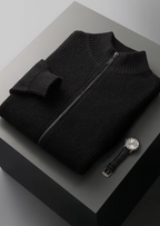 PURE EXTRA-FINE MERINO WOOL RIBBED CARDIGAN