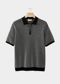 BLACK GEOMETRIC TEXTURED ZIPPER POLO