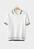 WHITE WAVY TEXTURED ZIPPER POLO