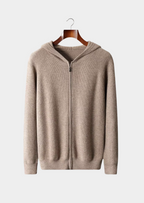 PURE EXTRA-FINE MERINO WOOL RIBBED ZIP HOODIE