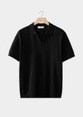 BLACK OPEN COLLAR RIBBED POLO