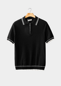 BLACK WAVY TEXTURED ZIPPER POLO